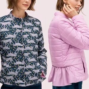 NWT Kate Spade New York Reversible Quilted Jacket Ruffle Back Hem Panther Dot XL